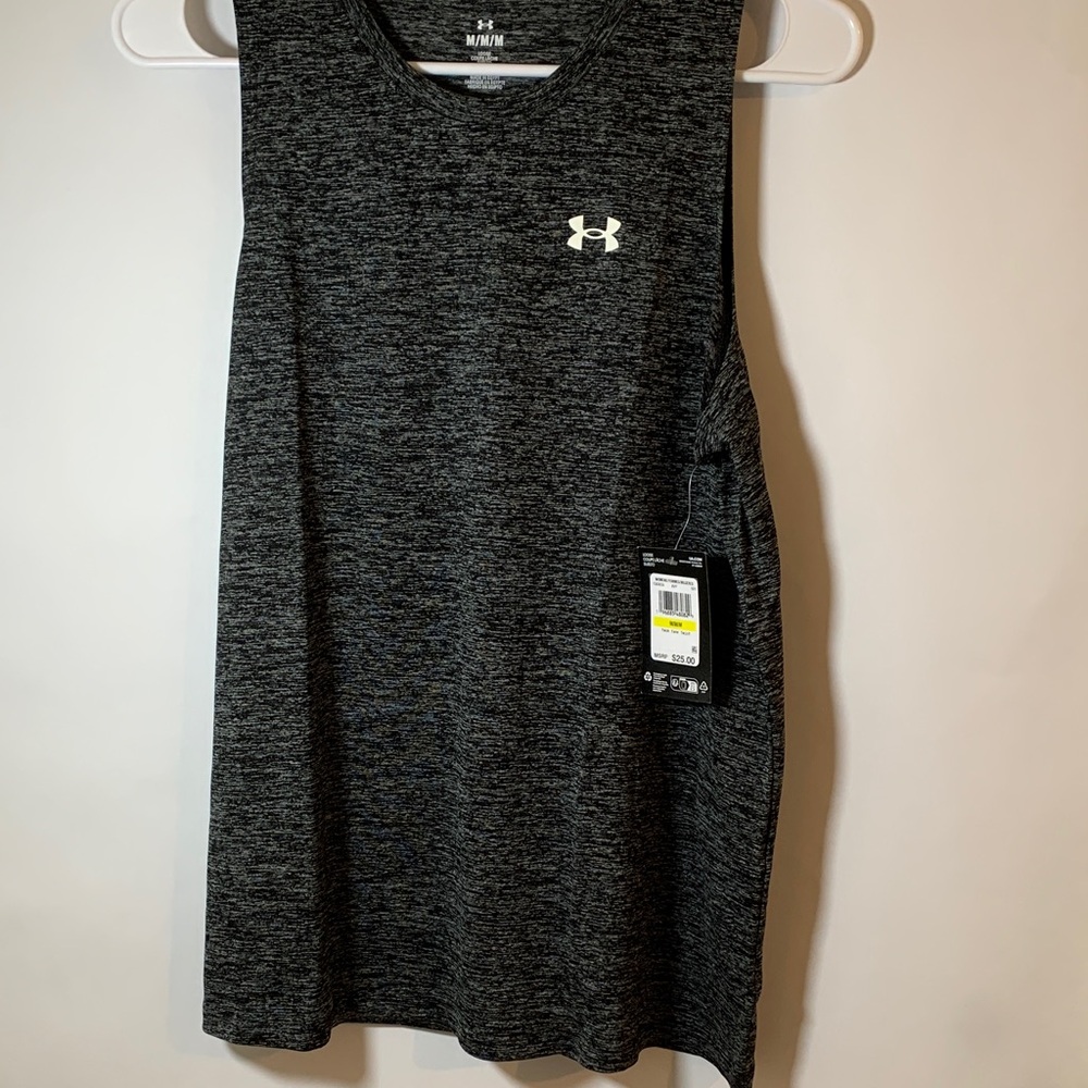 Under Armour Black/Charcoal Heather Women's Athletic Tech Tank Twist. Sz Med